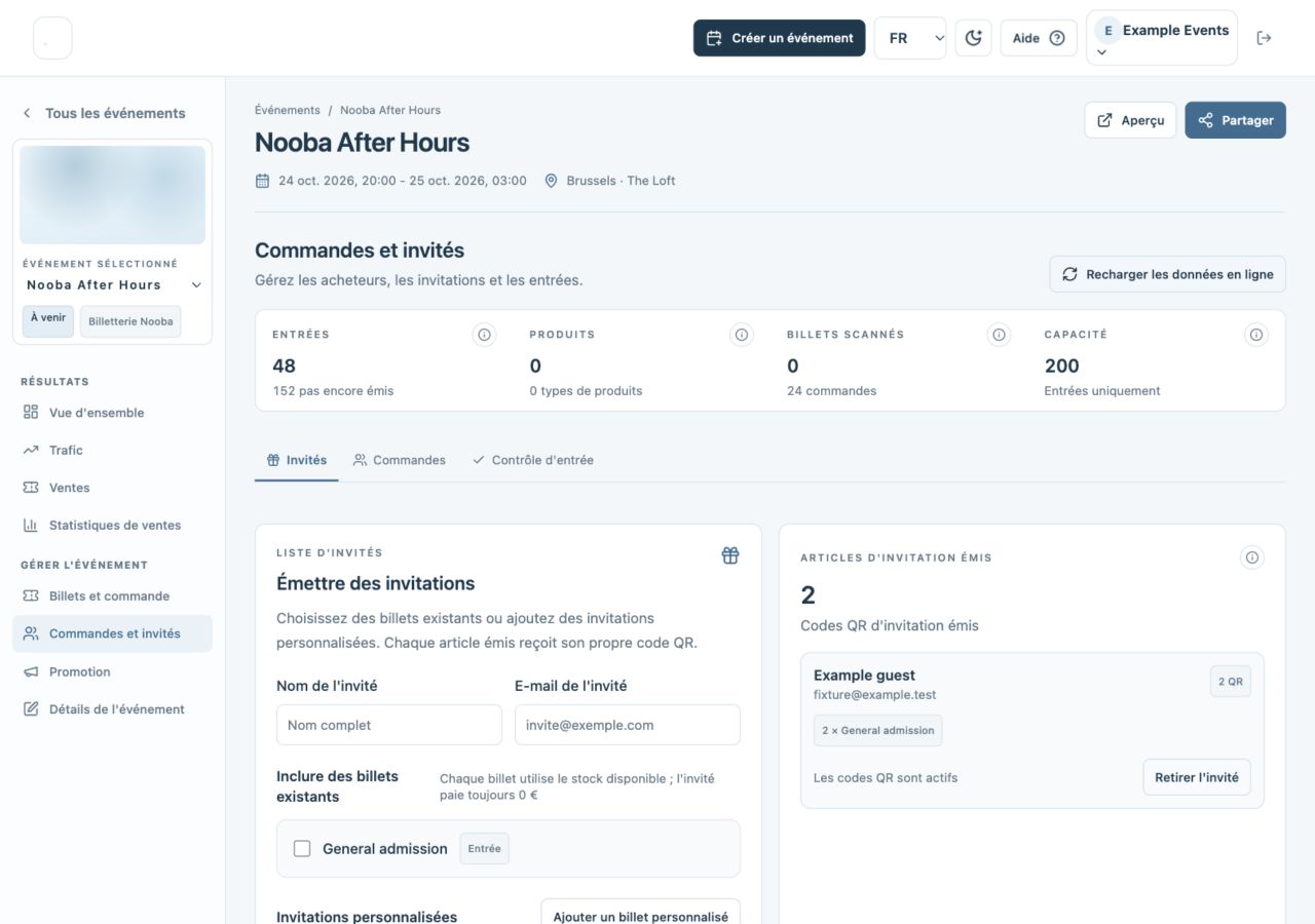 Formulaire d'invitation et invités fictifs